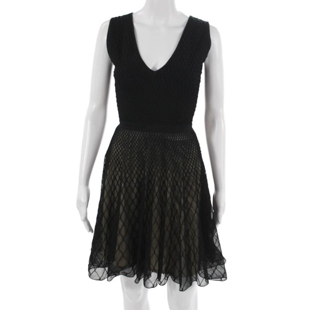 Antonino Valenti Women Fit & Flare Dress Black Argyle Knee-Length Size 44